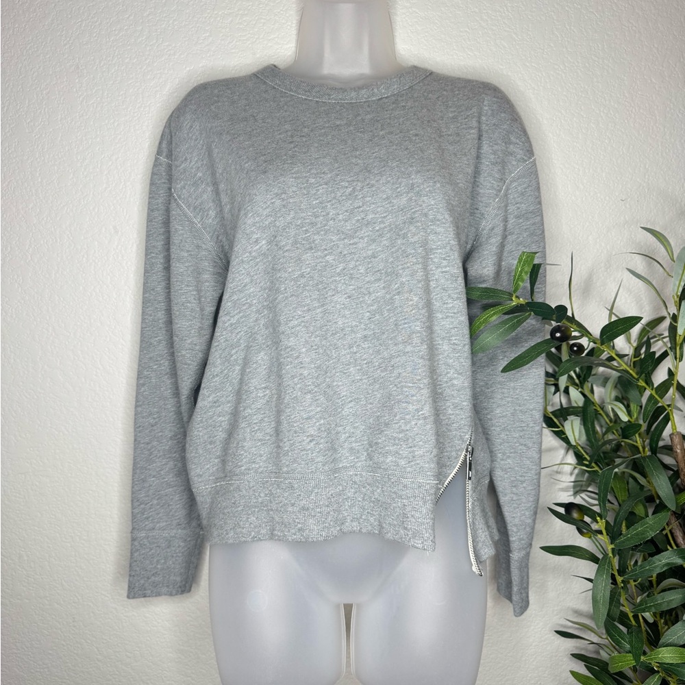 rag & bone JEAN Gray Cotton Sweatshirt M Side Zip Hem Crewneck Pullover‎
